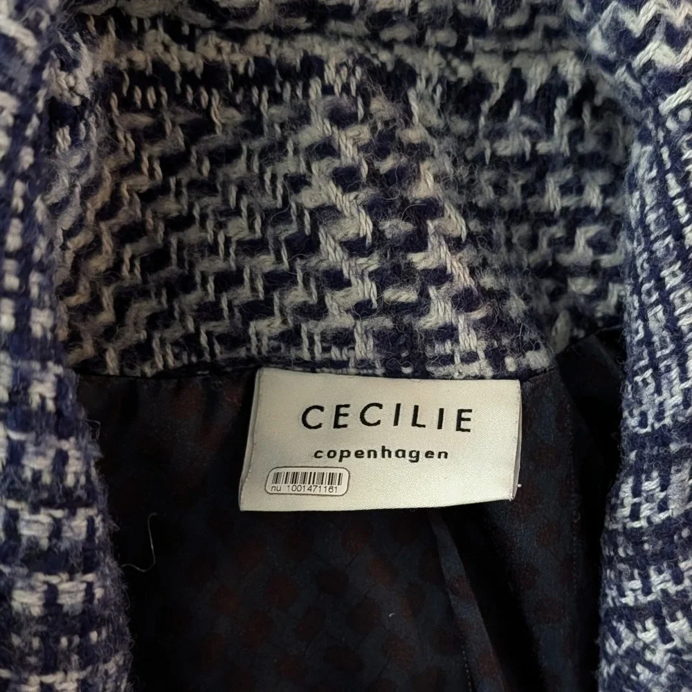 CECILIE Copenhagen Anthropologie Alvia Plaid Overcoat Navy Wool Blend Coat- S - Picture 4 of 9